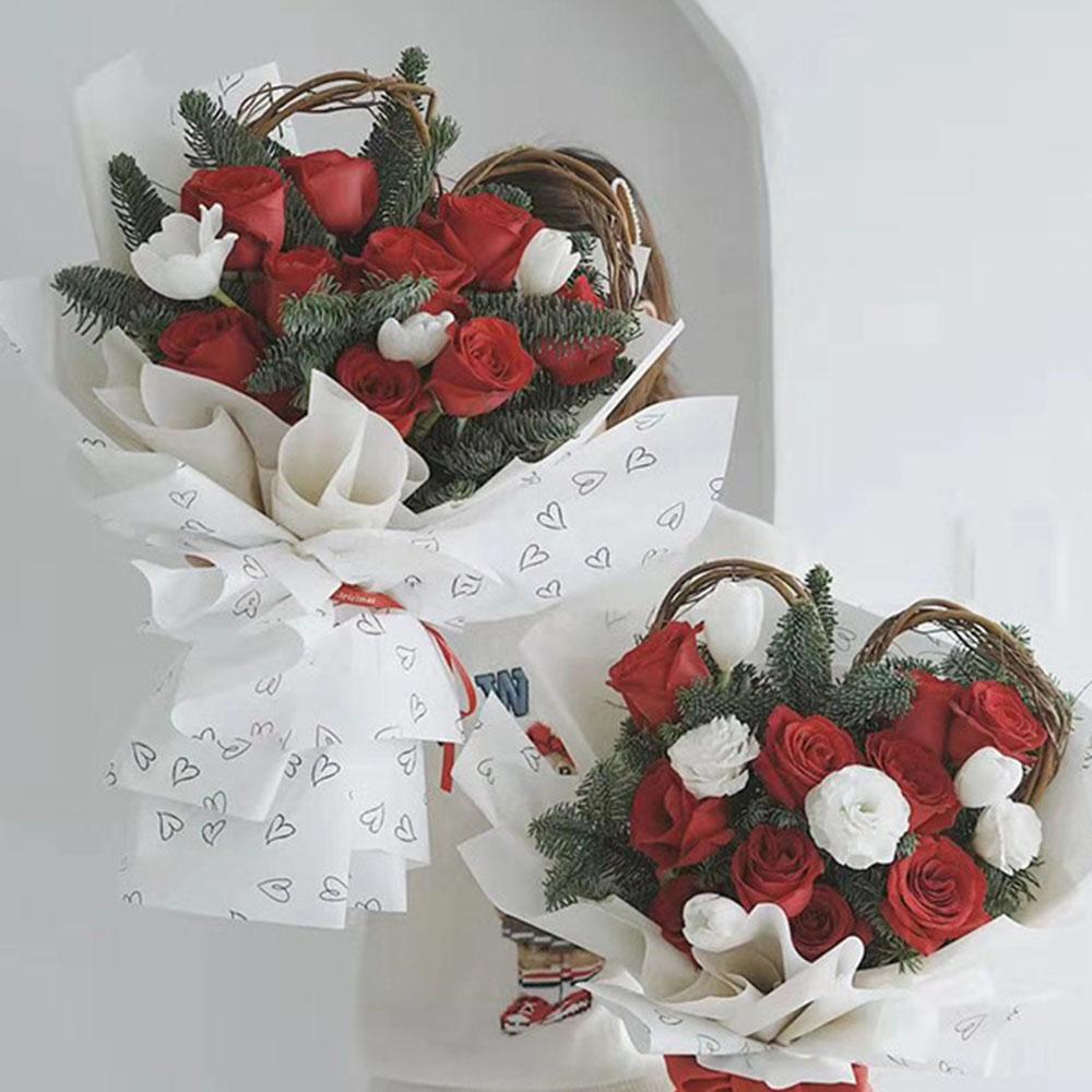 20Pcs Heart Printed Wrapping Paper Florist Bouquet Packaging Gift Wrapping Paper for Birthday Party DIY Craft Art Paper Roll