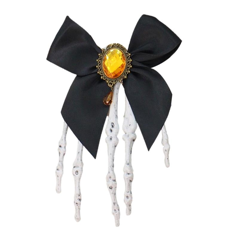 

Halloween Skeleton Hand Bowknot Clip Adjustable Hair Accessory For Costume Parties And Punk Outfits With