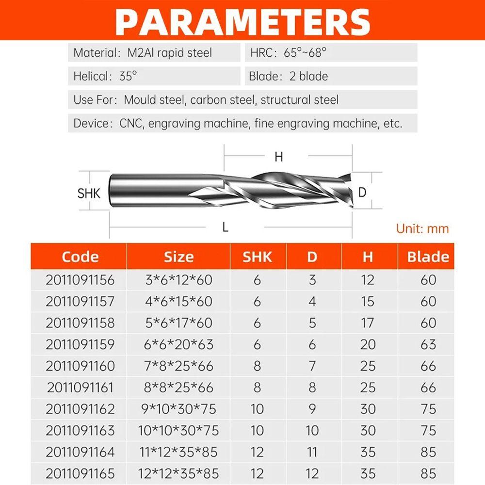 HSS M2 End Mill HRC65 Alloy Carbide Milling New Spiral Router Bit  Aluminum Stainless Metal