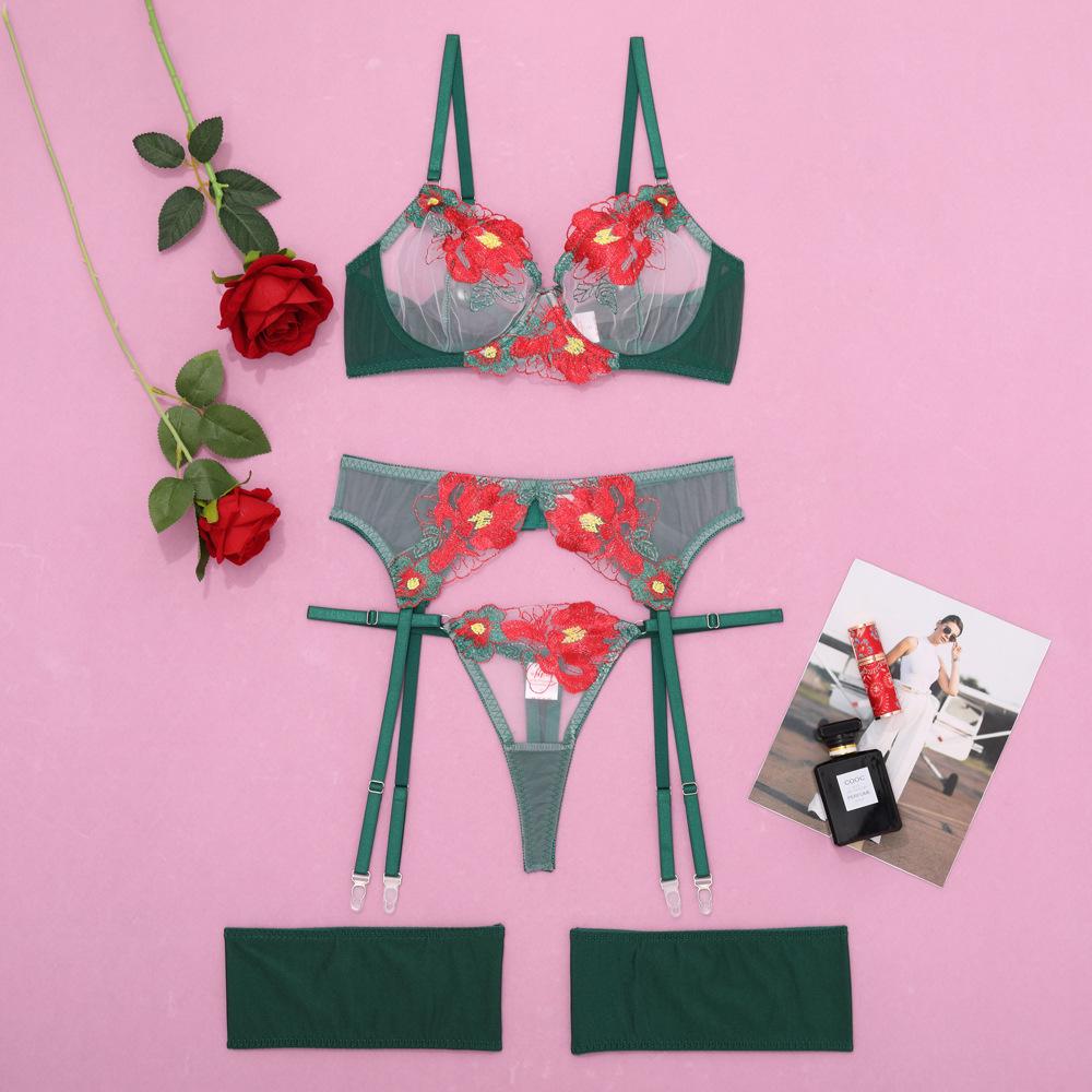 Stylish Steel Ring Embroidery Mesh Garter Belt Set - Multi-Color Body Shaping with Split Design