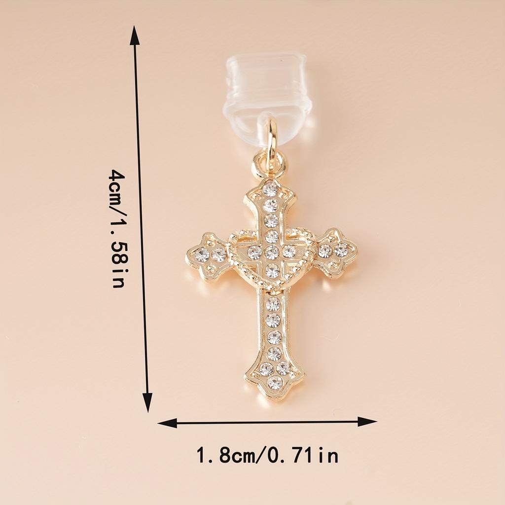 1pc Elegant Cross Charm Phone Dust Plug - Stylish Alloy Pendant with Sparkling Crystal Accents
