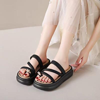 Stepping On Shit Soft Leather Sandals Women's Summer Thick-soled Muffin Slippers Toes with Skirts Pregnant Women Wear Roman Beach Shoes