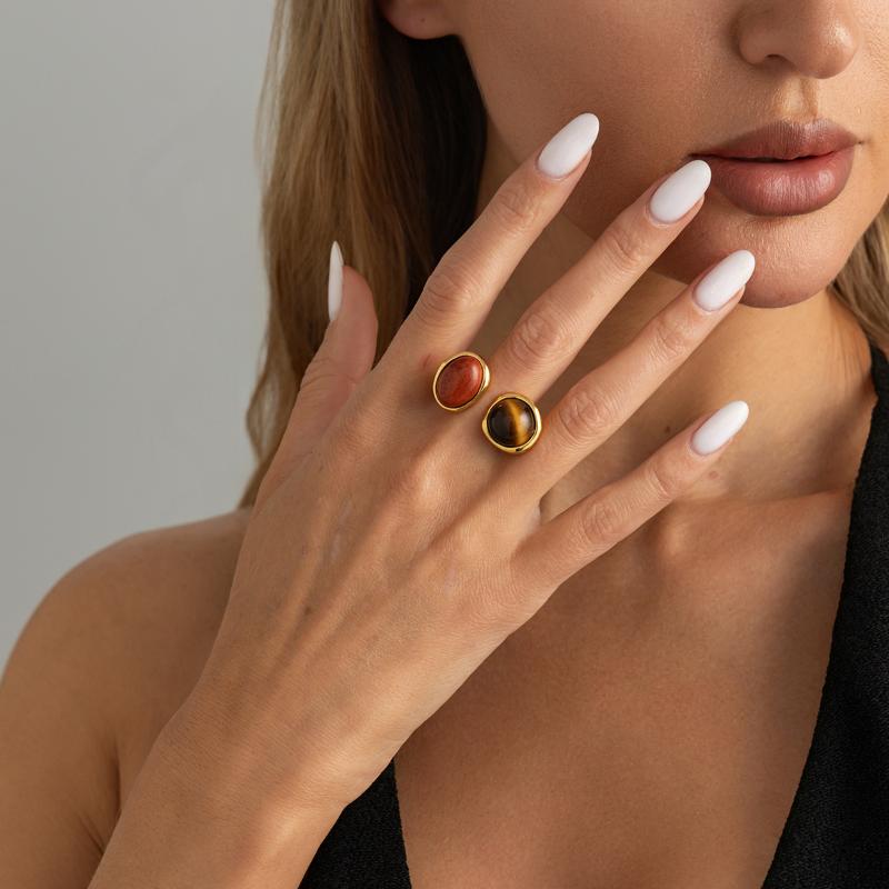 

Fashion Irregular Gemstone Ring Unique Adjustable Light Luxury Retro Geometric Opening Ring Jewelry Vacation Accessories Gift