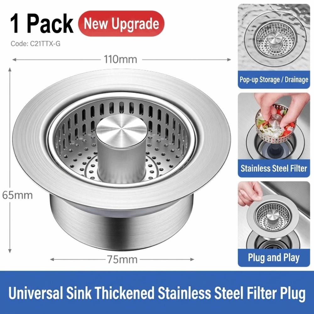 Stainless Steel Sink Stopper Rust-proof Sink Strainer Drain Basket  Bathroom Sink