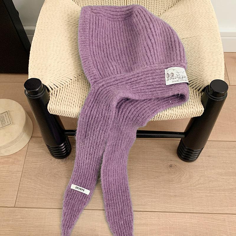 Women's Winter Warm Ear Protection Woolen Hat Scarf Knitted Pullover Hat