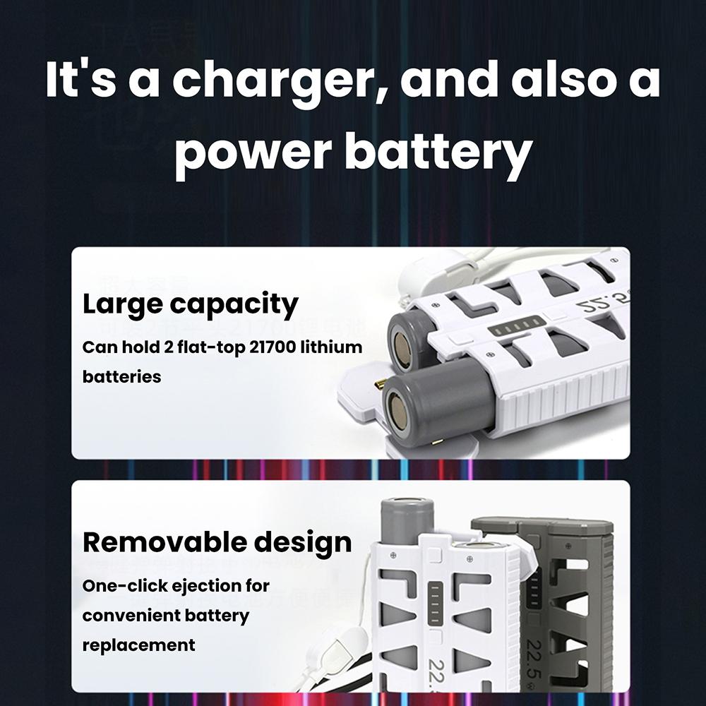 2×21700 Battery Case, 22.5W Fast-charging DIY Power Bank Kit, Supports One-click Battery Replacement