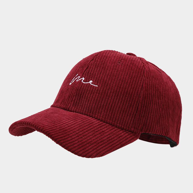 Autumn Art Retro Simple Corduroy Baseball Cap Women's Trendy Hats Street Fashion Wave Embroidery Curved Eave Duckbill Cap