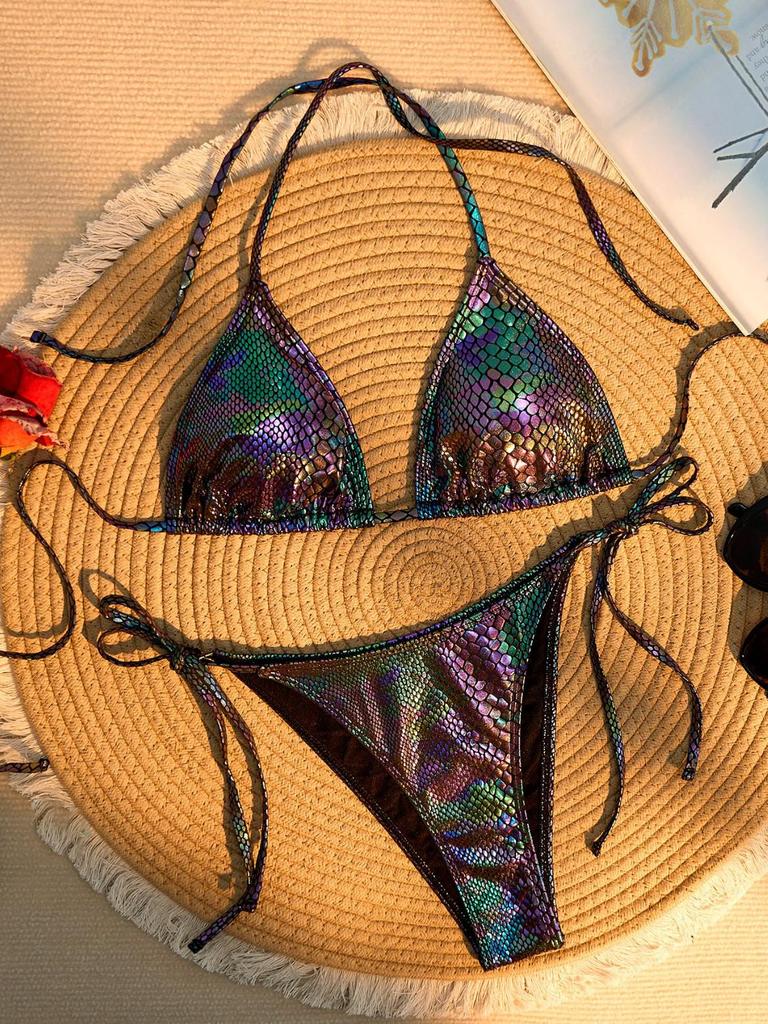 Women's Solid Color Triangle Bikini - Lace-up, High Elasticity, Quick-dry, Breathable, Removable Padding, Sexy Swimwear