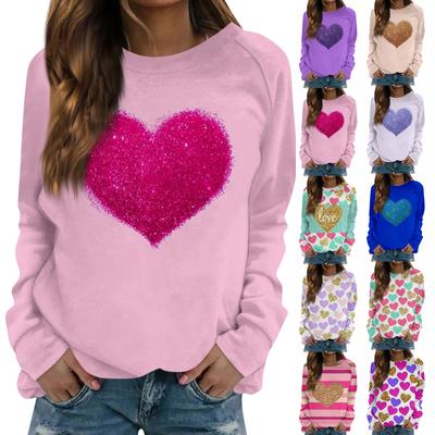 Women's Fashion Casual Long Sleeve Valentine's Day Printed Round Neck Sweatshirt Top