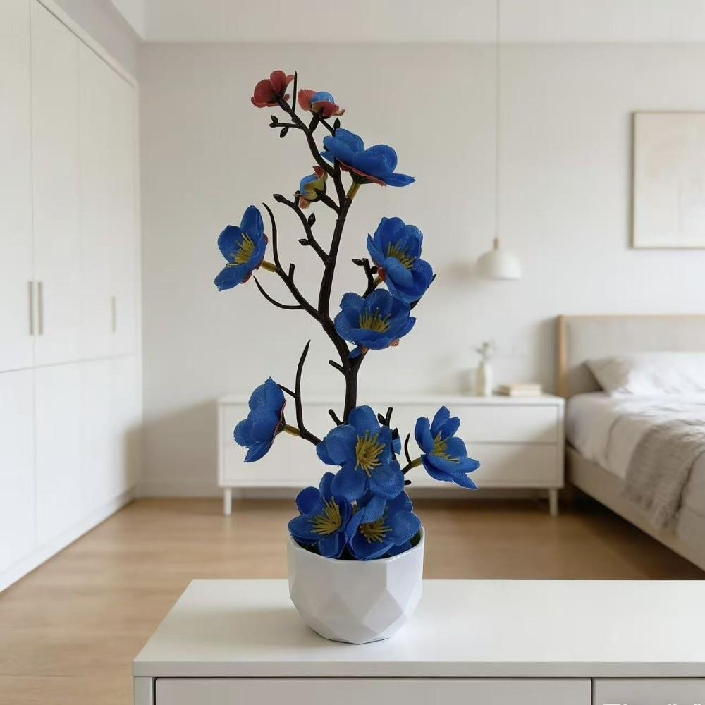 Small Fake Wintersweet Flower Bonsai with White Pot Artificial Faux Plants Indoor Decoration