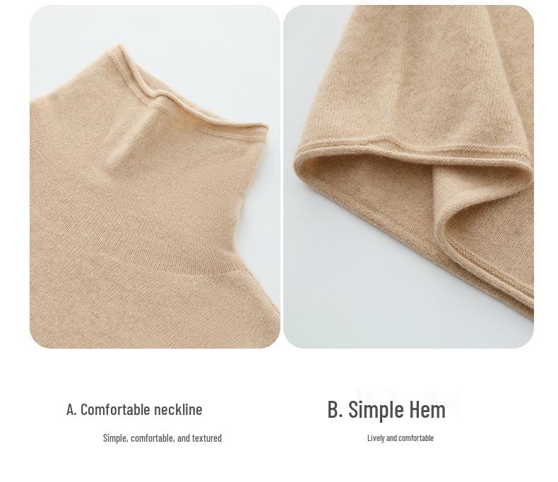 Lekasha Women's Slim Fit Cashmere Turtleneck Sweater - Rolled Edge, Semi-High Neck, Long Sleeve, Fashionable Base Layer.