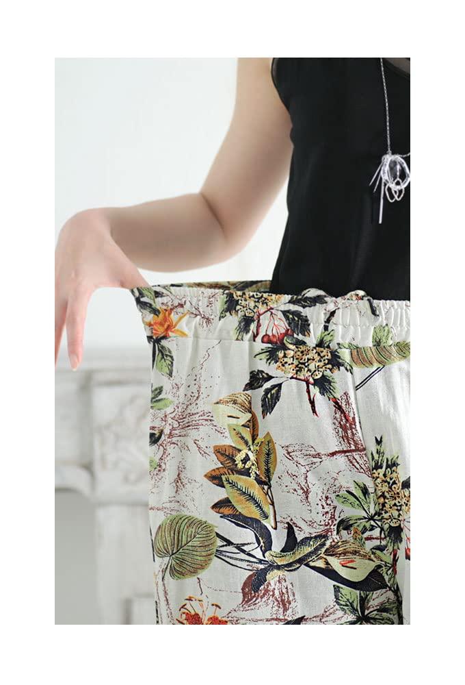Sawa La Mode Natural Cotton Pants with a Blooming Flower Floral and Botanical Long Free Á Women's Wide-leg Pattern. Print. Pants. Size. (mode-7896)