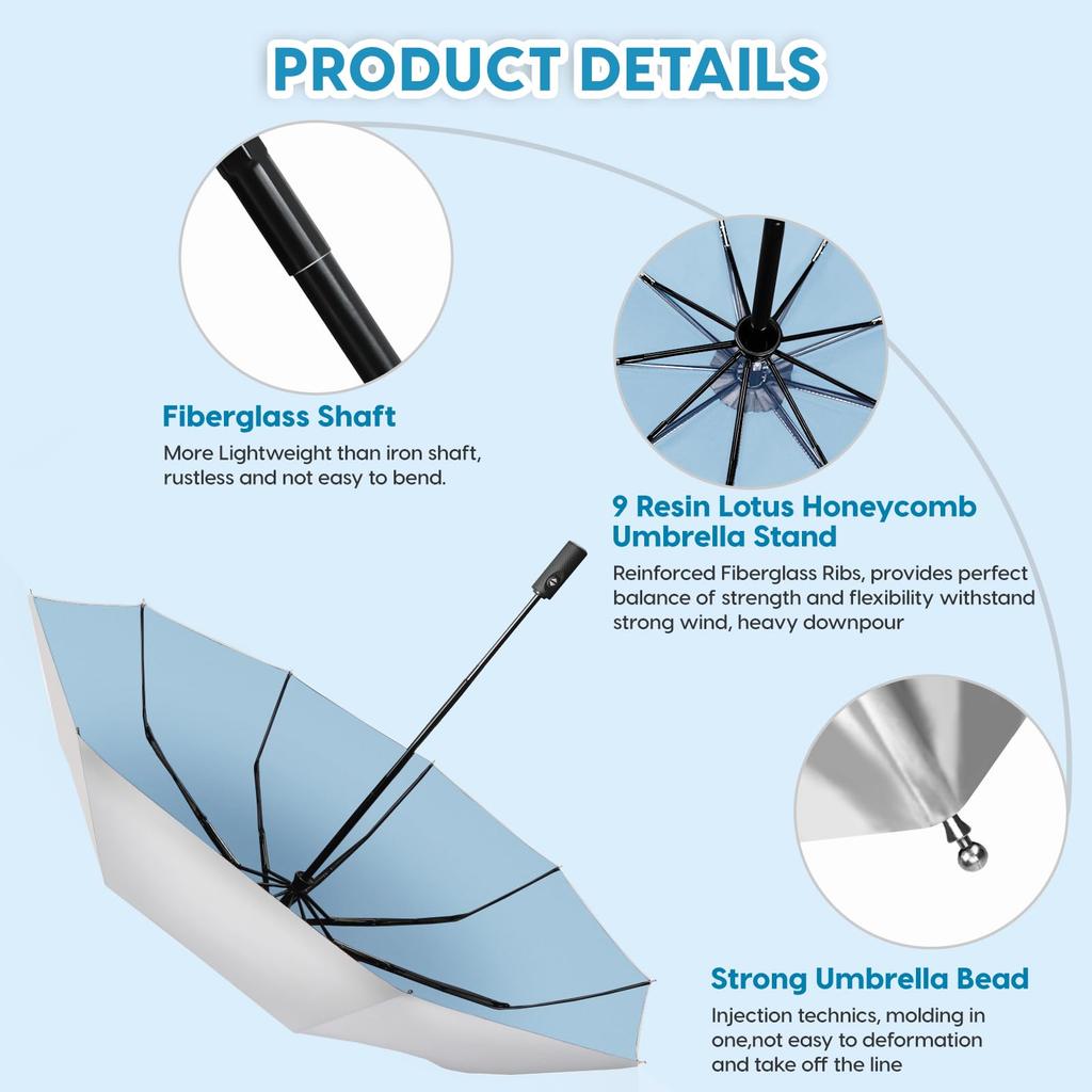 ZOMAKE Travel Umbrella UV Protection Small Portable Parasol Compact Paraguas Automatic Folding Umbrella Windproof UV Blocking Folding Umbrella