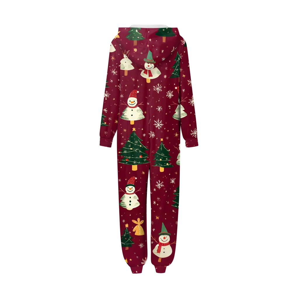 Christmas Print Family Matching Hooded Long Sleeved Zippered Jumpsuit Set