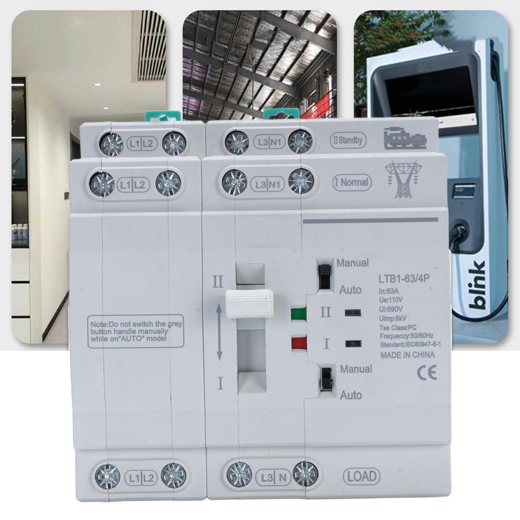Double Power Automatic Transfer 4P 63A DIN Rail Mounted ATS for Home Backup Generator and Emergency Power Supply System