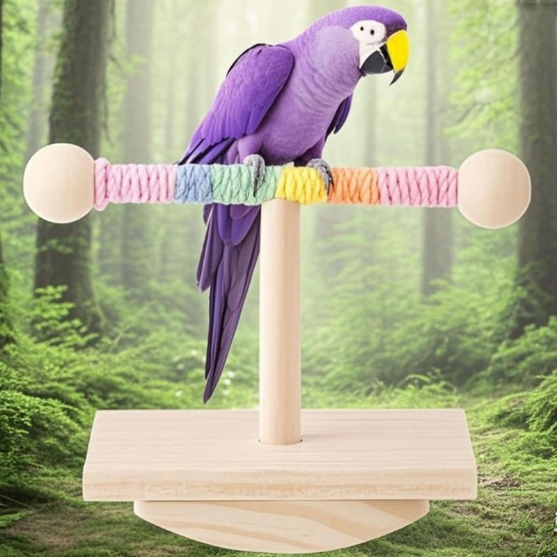 Verstellbarer Papageien-Spielständer aus Holz Vogel-Spielplätze mit schwingender Basis zum Stressabbau und zur Intelligenzentwicklung