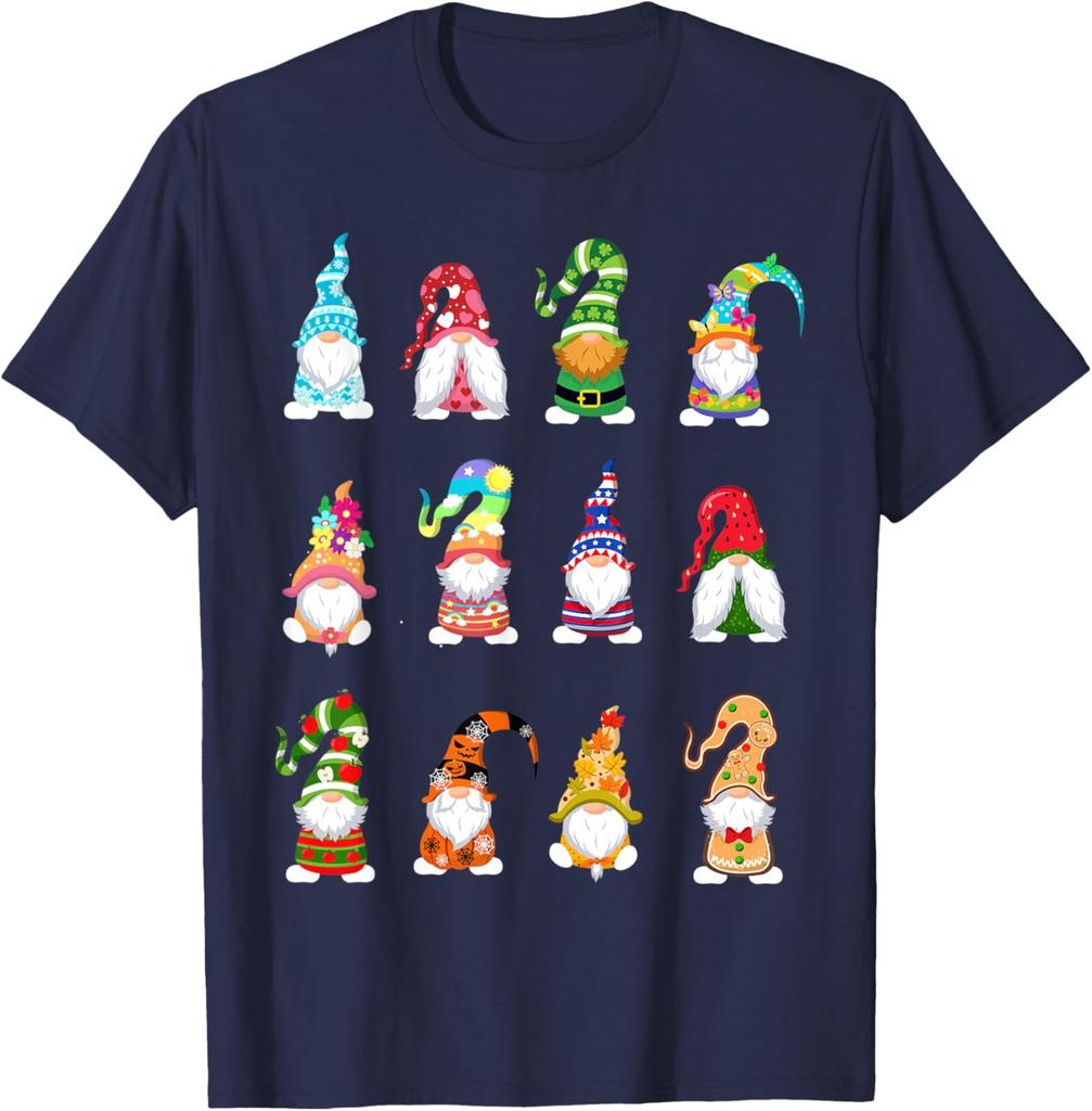 Holiday Gnomes Graphic Tee Spring Summer Casual Cotton Crewneck T-Shirt for Daily Wear