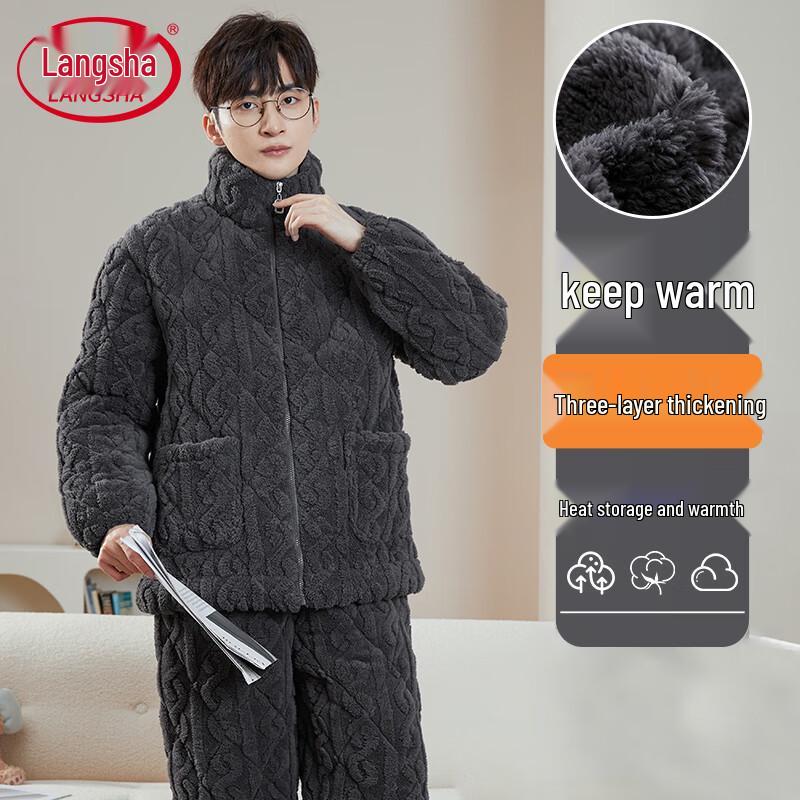 Langsha Men s Winter Thermal Coral Fleece Pajama Set XXXL