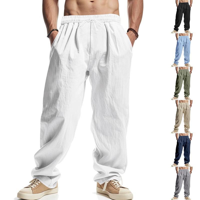 Men's Loose Casual Linen Hip Hop Beach Sports Wide Leg Trousers Mens