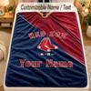 Flannel BlanketBoston Red Sox Custom Name Text Personalized Soft Warm Throw Blanket Home Decor Gift