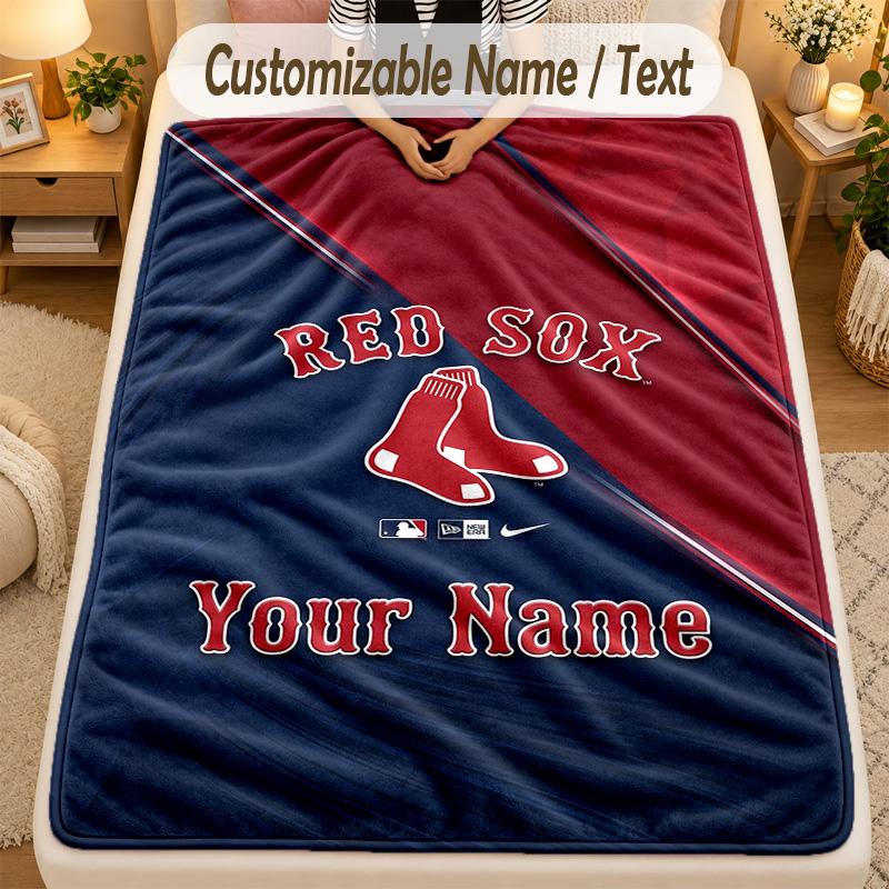 Flannel BlanketBoston Red Sox Custom Name Text Personalized Soft Warm Throw Blanket Home Decor Gift