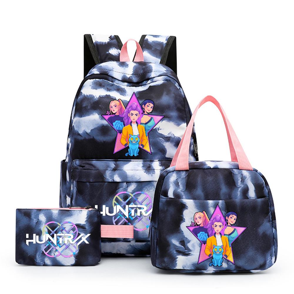 

3Pcs/set Cartoon K-Pop Demon Hunters Printed Backpack with Lunch Bag Pencil Case for Teenager Girl Boy Large Capacity Waterproof Bookbag Gift Mochila