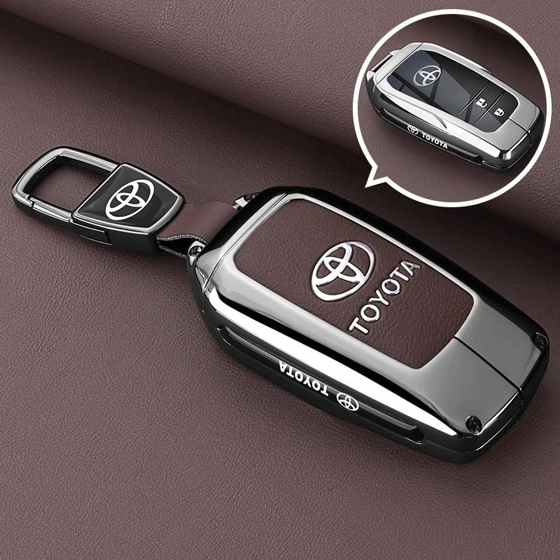 QHJS9 Zinc Alloy Leather Car Key Case Cover Shell for Toyota CHR Hilux Fortuner Land Cruiser 200 Camry Corolla Crown RAV4 Highland