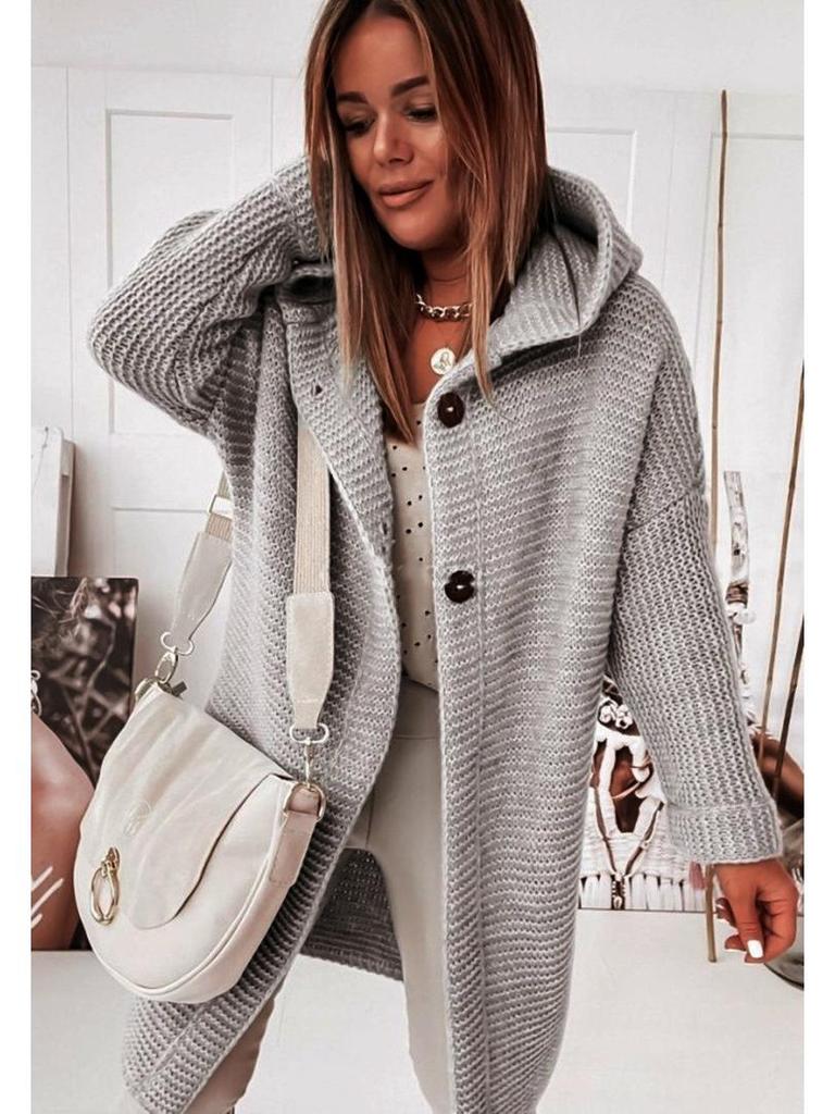 2023 Women's Plus Size Hooded Knitted Cardigan with Collar - Loose, Stylish Commute Sweater