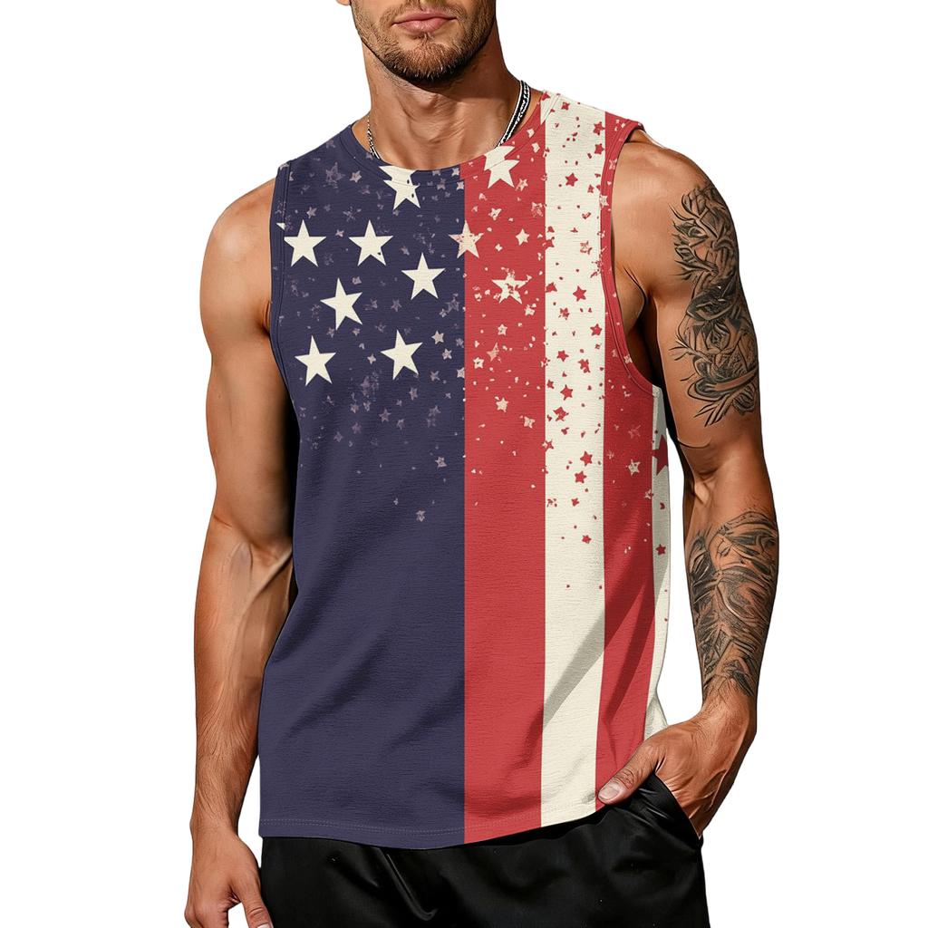 Men's casual trend colorful flag print tank top for men, men's sporty breathable sleeveless shirt