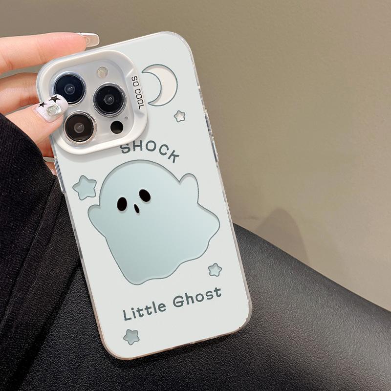 Applicable To Apple 15promax Mobile Phone Case IPhone 13/12 Cartoon Full Screen Small Ghost Xs/xr Color Silver Matte