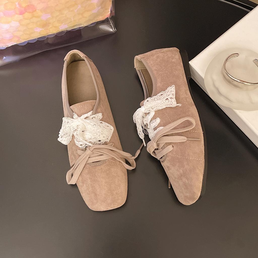 French ballet single shoes women's 2025 new spring and summer lace-up casual moral training college style flat-soled small leather shoes