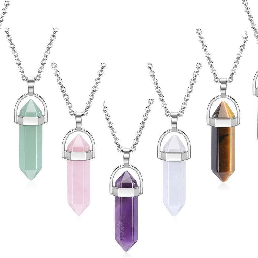 Jade Hexagonal Crystal Pendant Necklace - Multicolor Crystal Sweater Chain