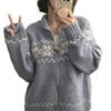 Korean Chic Retro Color Block Knit Sweater Coat for Women