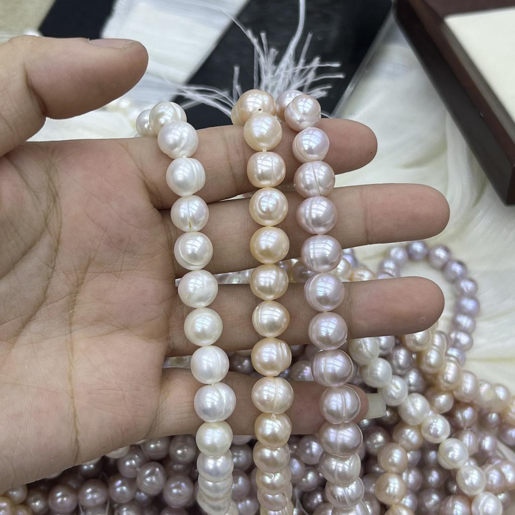 1String, White Purple Yellow Natural Freshwater Pearls, Handmade Near Round Pearl Beads for Jewelry Making DIY Crafts (Beads 9-10mm, Length 36cm)