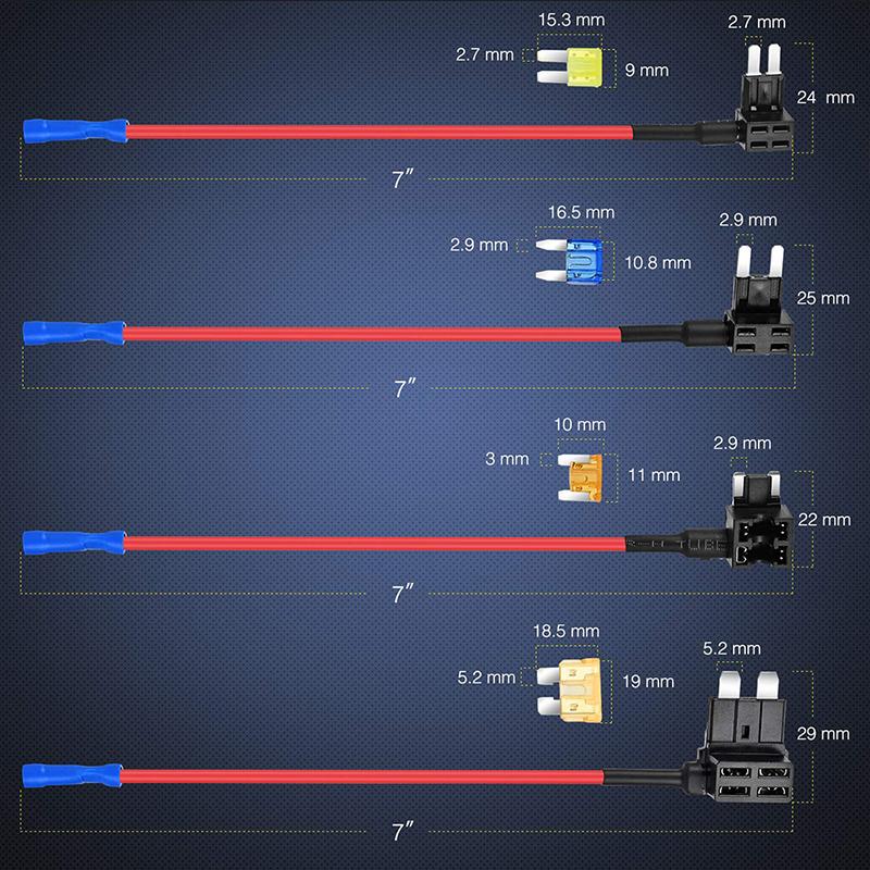 12 Stück 4 Arten von 12V Zusatzschaltkreisadaptern und Sicherungssatz - Abzweig-KFZ-Sicherungshalter mit Micro2 Mini ATC ATS Thin Abzweigadapter