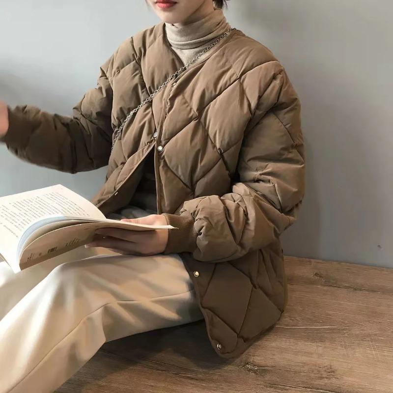 Autumn Winter Single Breasted Coat Women Fashion Solid Warm Quilted Jacket Long Sleeve O Neck Coats Lady Casual Outfit Wear
