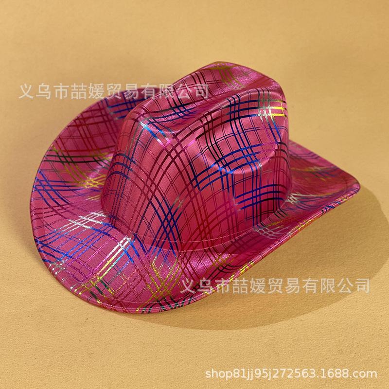 European and American Colorful Sequined Striped Plaid Western Cowboy Hat Women's Party Bar Stage Fashion Top Hat