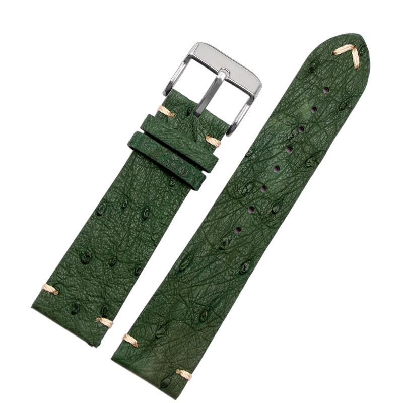 18mm 20mm 22mm Ultra-thin soft handmade ostrich leather black and green for water ghost watch strapsMen's and women's accessori