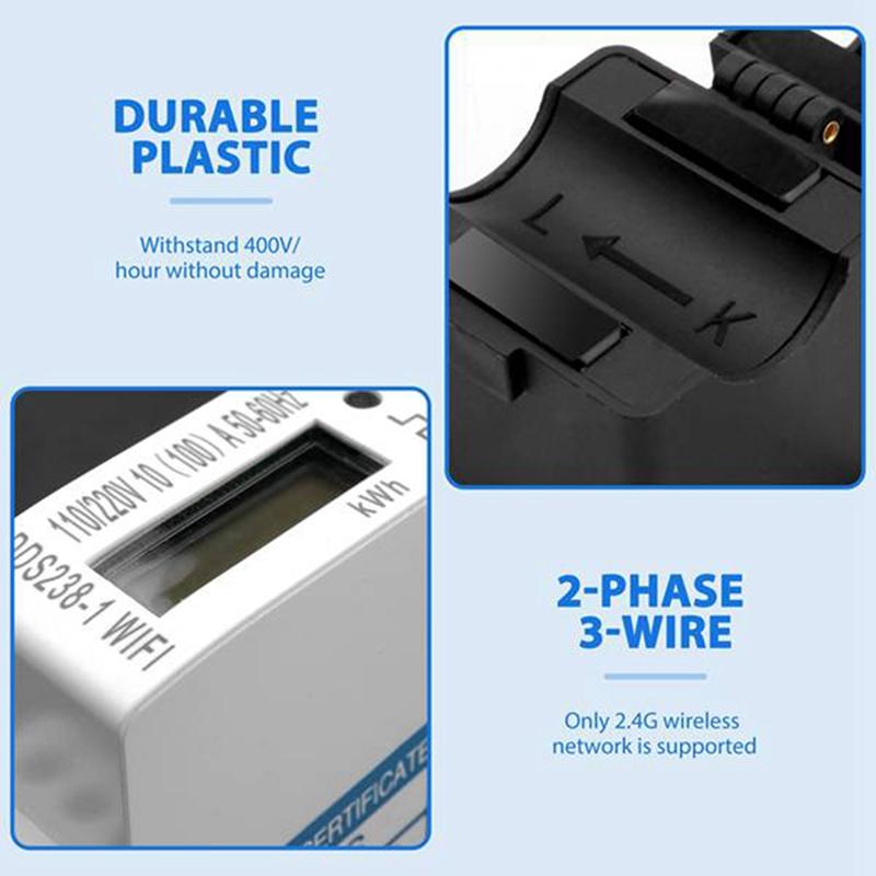 Y51A-2 Phase 3 Wires 110V+110V 100A Din Rail 18Mm Tuya WIFI Smart Energy Meter Power Consumption Monitor Kwh Meter Wattmeter