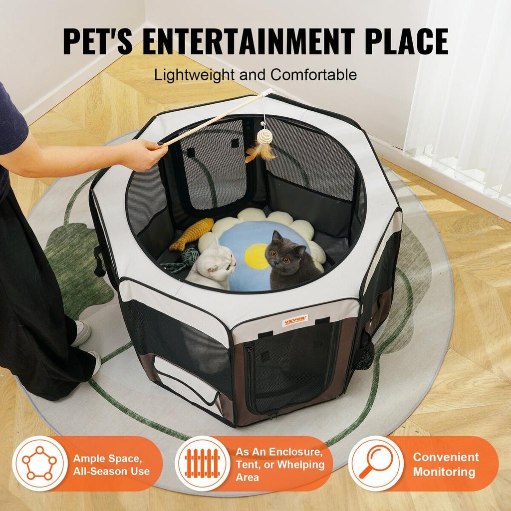 Foldable Pet Playpen, 36 inch Portable Dog Playpen, Crate Kennel for Puppy, Dog, Cat, Premium Waterproof 600D Oxford Cloth, Removable Zipper, for