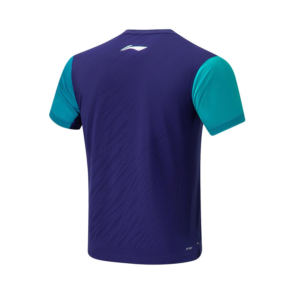 Li-Ning Tischtennis Serie Rundhals Color Block Diamantdruck Schnelltrocknend Kurzarm T-Shirt Unisex Oberteile Blau AAYU033-2