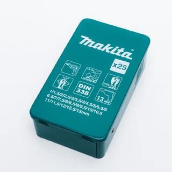Makita DIN338 Drill Bit Set of 25 with Twist for Metalworking Case, Drill, [Used]