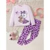 Girl's Autumn and Winter Cute Bunny Bear Printed Long Sleeved Shirt+leopard Print Pants Two-piece Set, a Gift for Children, Perfect for Outdoor