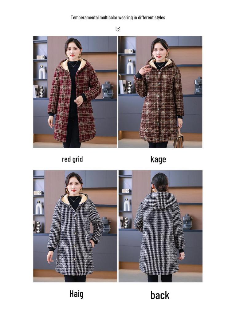 Mom's Stylish Mid-Length Winter Coat with Fleece Lining - Thickened and Warm for Middle-Aged & Elderly