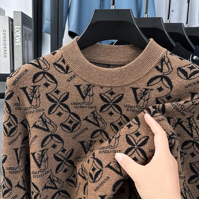 Maglione da Uomo a Girocollo in Lana Lavorato a Maglia Lusso Raffinato Lnlaid Ispessito Maglione Lusso Moda Morbido per il Lavoro Abbigliamento Maschile Top