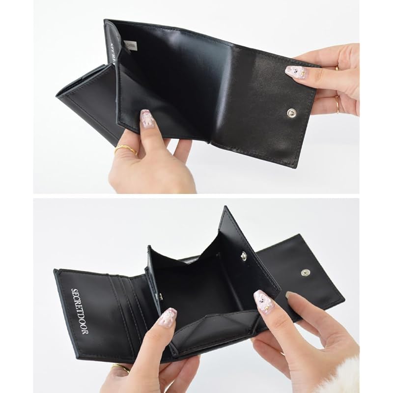 [SecretDoor] black trifold wallet ladies mini wallet small wallet woman trifold wallet Mitsuori wallet mini cute compact folding wallet Life easy to