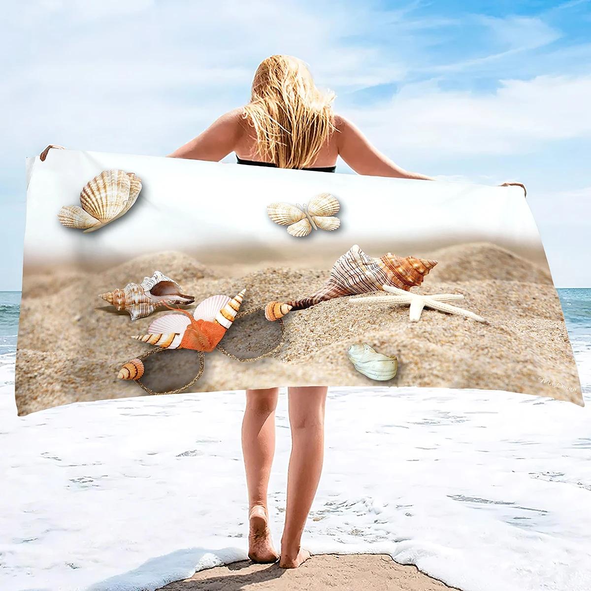 

Beach Seashell Starfish Beach Towels Sea Ocean Wave Summer Bathroom Towel Ultra Soft Sand Free Absorbent Multipurpose Towels W40*H60(CM)