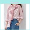 Cotton Striped Long Sleeve Shirt For Women With Collar And Button Detail