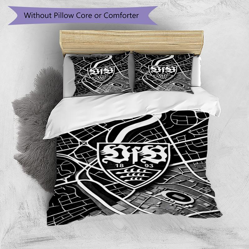 Vfb Fc Crest Printed Pattern Duvet Cover Set – includes 1 duvet cover and 2 matching pillowcases Bedroom decor Christmas gifts