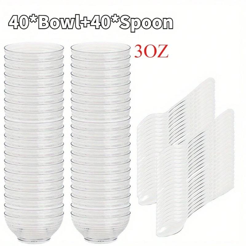 Clear Plastic Dessert Cups with Lids Sporks Ideal for Ice Cream Mousse Fruit Salad Picnics Parties and Cake Decorating Tools
